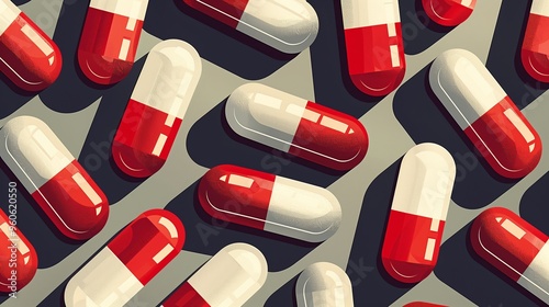 Capsules with medicine. Red and white. medicine background. Vector illustration. photo