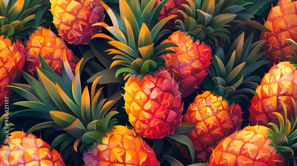 Pineapples texture. Tropical fruit background, healthy food background. Vector illustration. Pineapples texture. Tropical fruit background, healthy food background. Vector illustration.