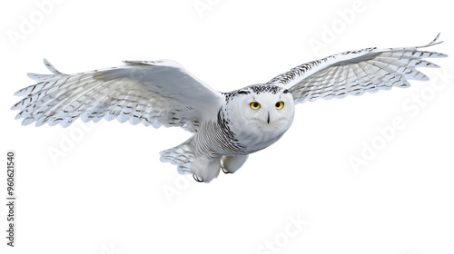 snowy owl in flight isolated on transparent background photo