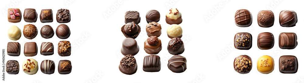 Set, collection of a selection of chocolate candies isolated on transparent background. Set, collection of a selection of chocolate candies isolated on transparent background.