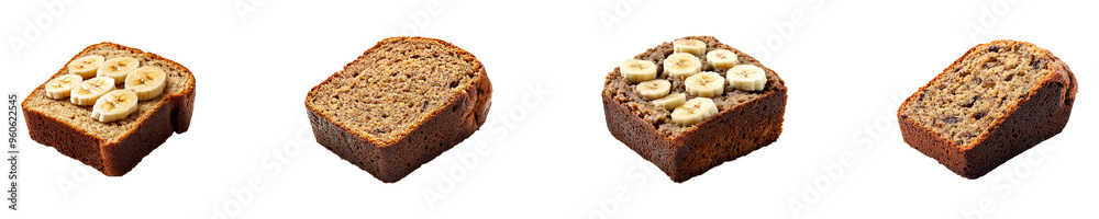 Set, collection of a slice of banana bread isolated on transparent background. Set, collection of a slice of banana bread isolated on transparent background.