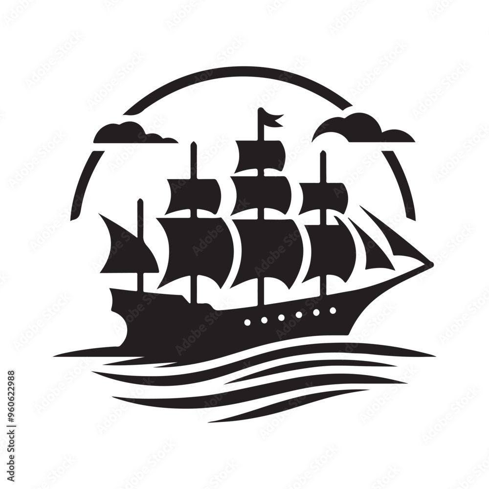 Whaling Ship Silhouette Vector Illustration – High-Quality Graphics for Commercial Use