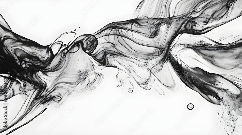 Fototapeta premium Ink flowing in water creating unique patterns, organic shapes, artistic and fluid.