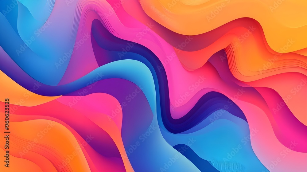 Abstract fluid shapes in a gradient of colors, organic shapes, dynamic and modern.