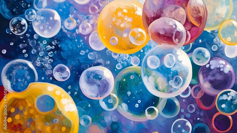 Bubbles in various sizes creating a whimsical background, organic shapes, playful and detailed. Bubbles in various sizes creating a whimsical background, organic shapes, playful and detailed.