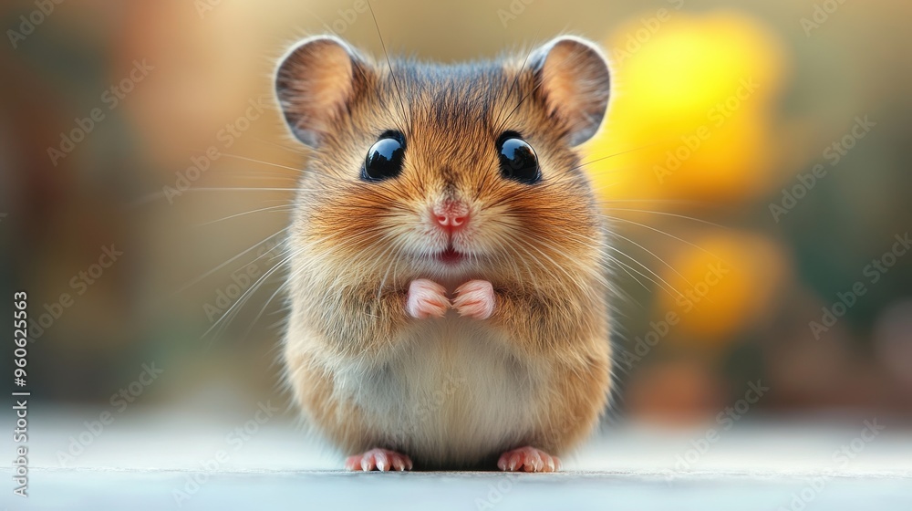 Charming illustration of a small, cute mouse with big eyes and a tiny nose on a white background