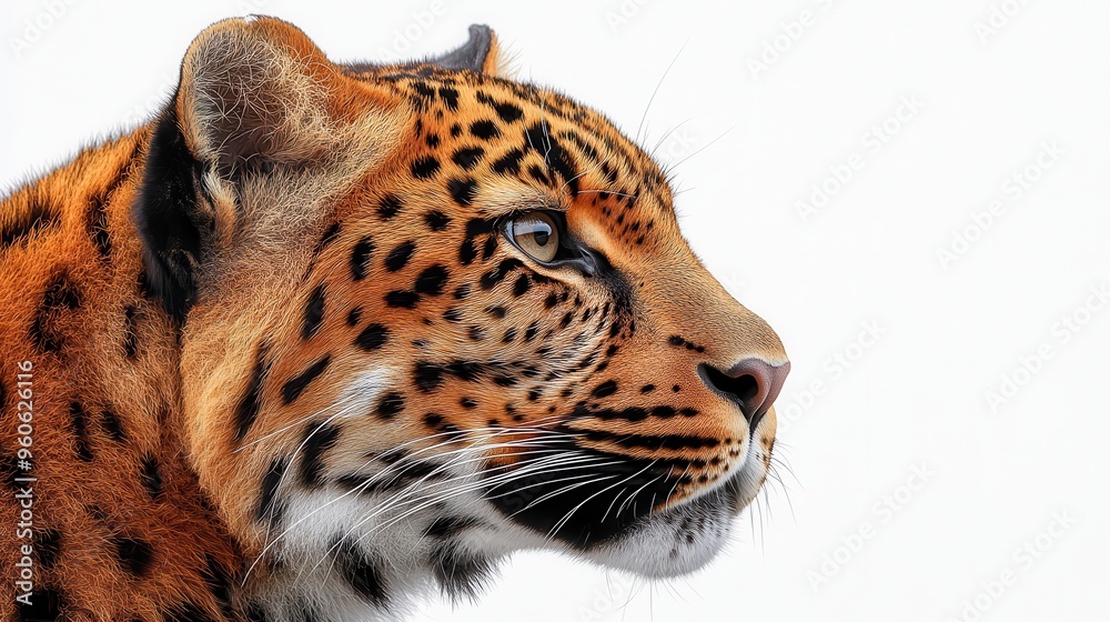 Fototapeta premium Clipart featuring a close-up of an Amur leopard's face with details on a white background