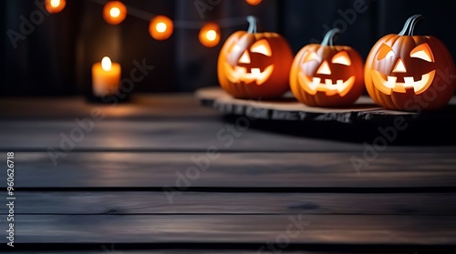 horizontal halloween banner decorations dark wooden table