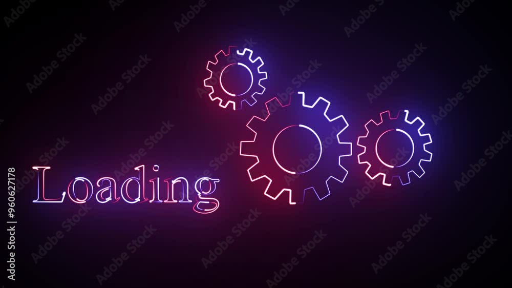 Neon spinning gears animation on transparent background. Spinning ...
