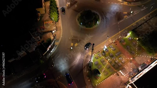 High Angle View of British Town of England at Night, Drone's footage after sunset from High Altitude photo