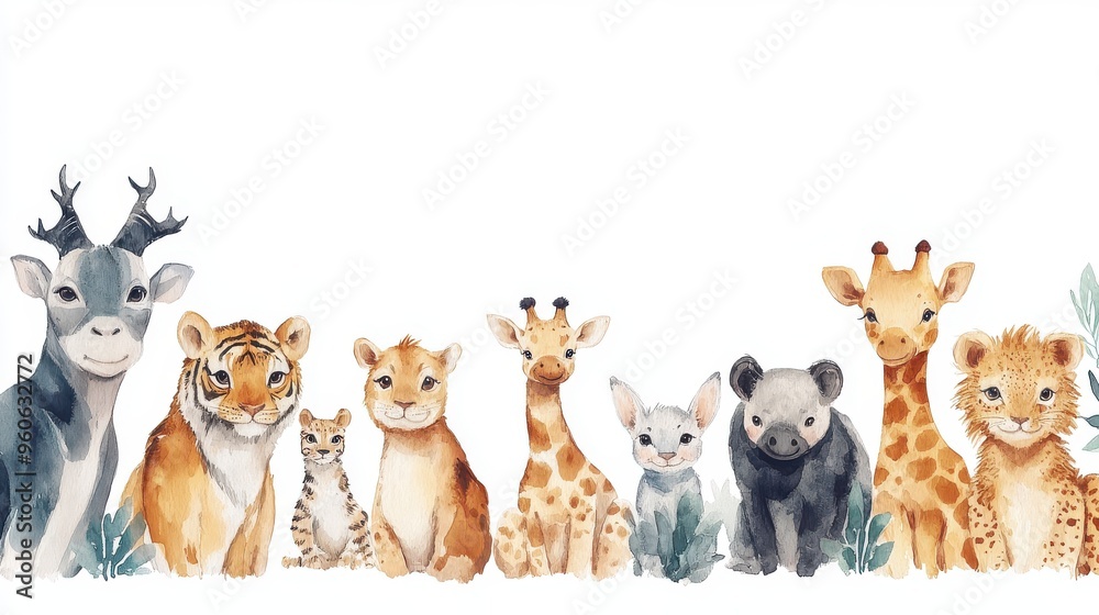 Cute safari animals on a white background Cute safari animals on a white background