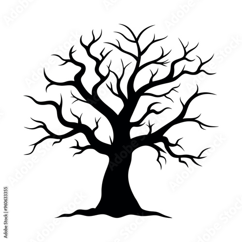 Dead Halloween Scary Tree  black vector silhouette white background