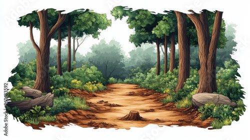 Fototapeta Naklejka Na Ścianę i Meble -  Deforestation clipart depicting trees being cut down with a stark contrast on a white background