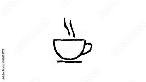 A stylized illustration of a coffee cup emanating steam