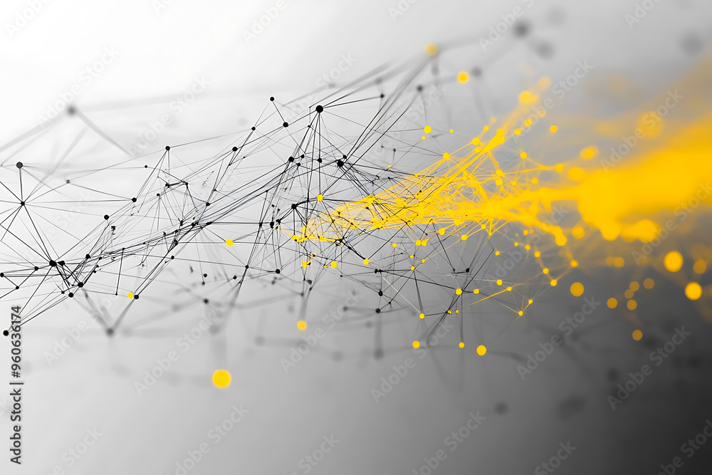 An abstract digital banner featuring a data connection theme in white and yellow colors. An abstract digital banner featuring a data connection theme in white and yellow colors.