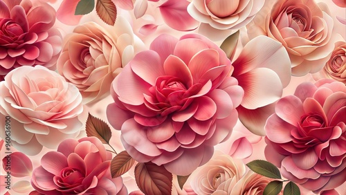  Romantic floral background with pink and peach roses, soft pastel tones