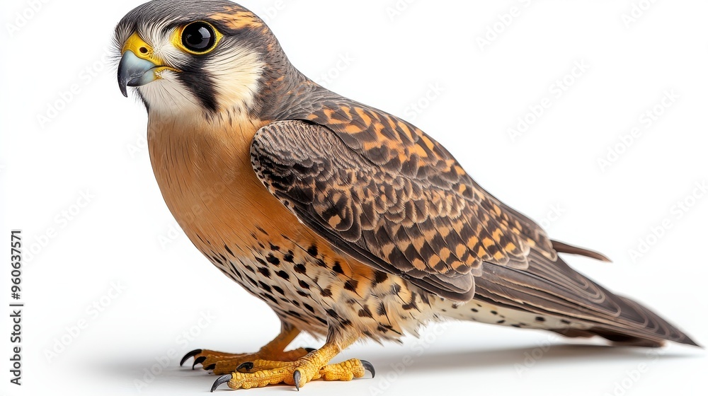Fototapeta premium Falco tinnunculus perched on a white background