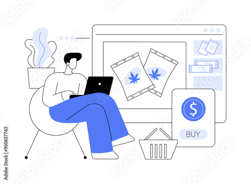 Buying weed online isolated cartoon vector illustrations.