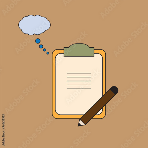 Illustration of pencil and clipboard, educational and creative concepts