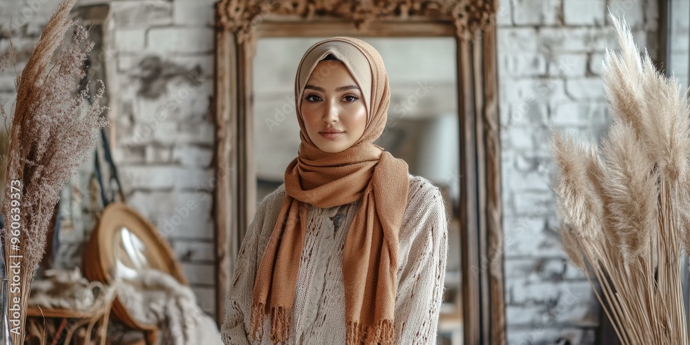 Naklejka premium A woman wearing a headscarf stands in front of a