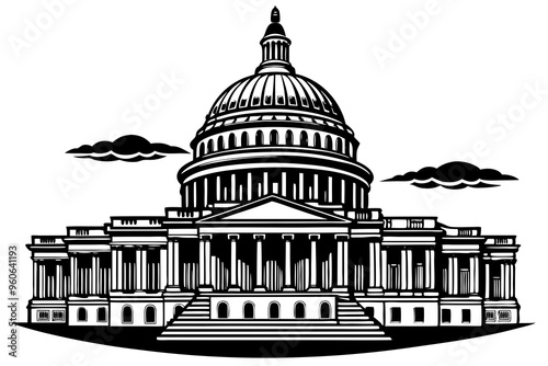  Washington Capitol building skyline silhouette vector illustration