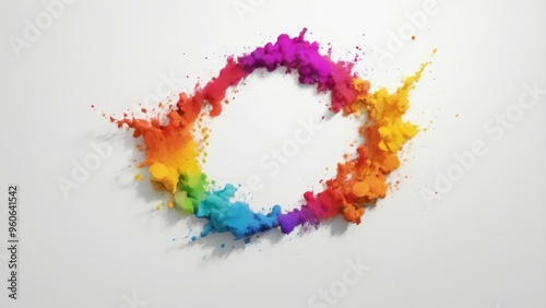 A vibrant rainbow of paint splashes in a circle.