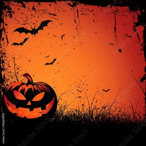 halloween background with pumpkins and bats