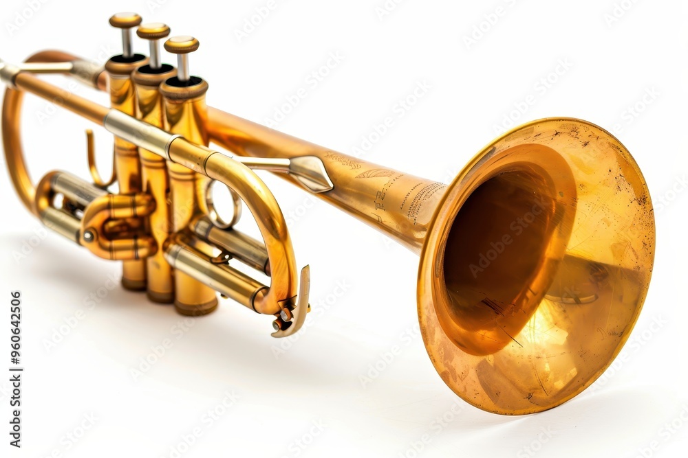 Obraz premium Trumpet alone on white background