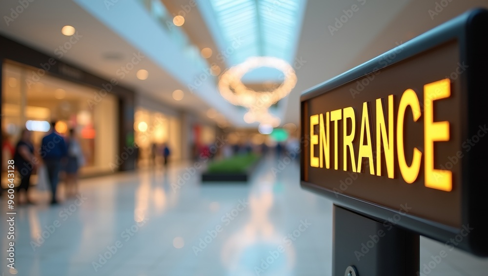 Urban Shopping Experience Entrance Sign at Modern Mall Entrance Urban Shopping Experience Entrance Sign at Modern Mall Entrance
