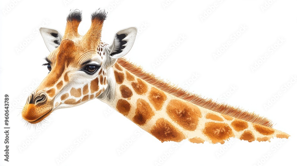 Obraz premium Illustration of a giraffe's distinctive long tongue on a white background