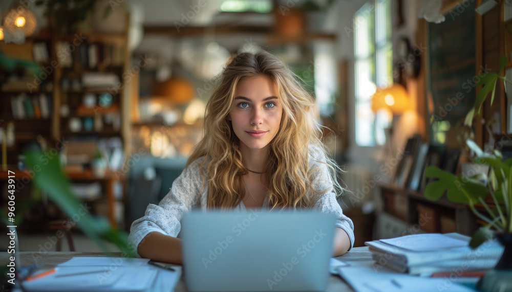 Close up table of young, attractive, smart accountant. Woman Working with documents, calculate budget Close up table of young, attractive, smart accountant. Woman Working with documents, calculate budget