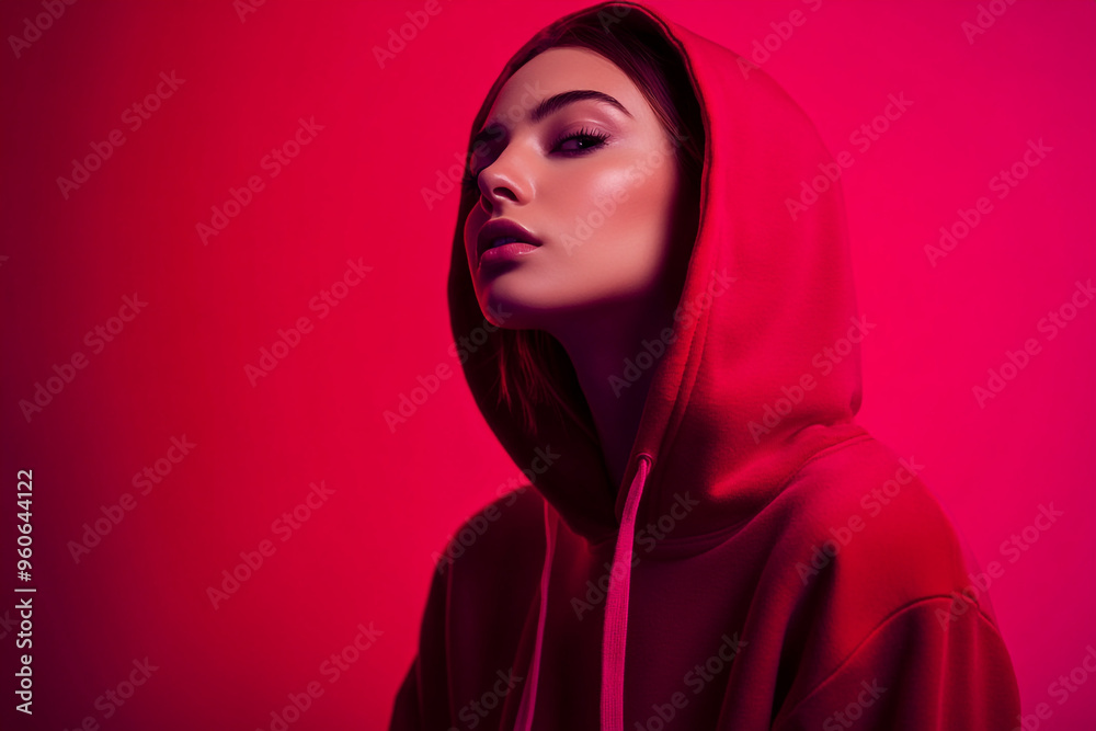 Womans Burgundy Hoodie with Solid Neon Pink Fashionable Portrait Featuring a Burgundy Hoodie with a Bold Neon Pink Background Womans Burgundy Hoodie with Solid Neon Pink Fashionable Portrait Featuring a Burgundy Hoodie with a Bold Neon Pink Background