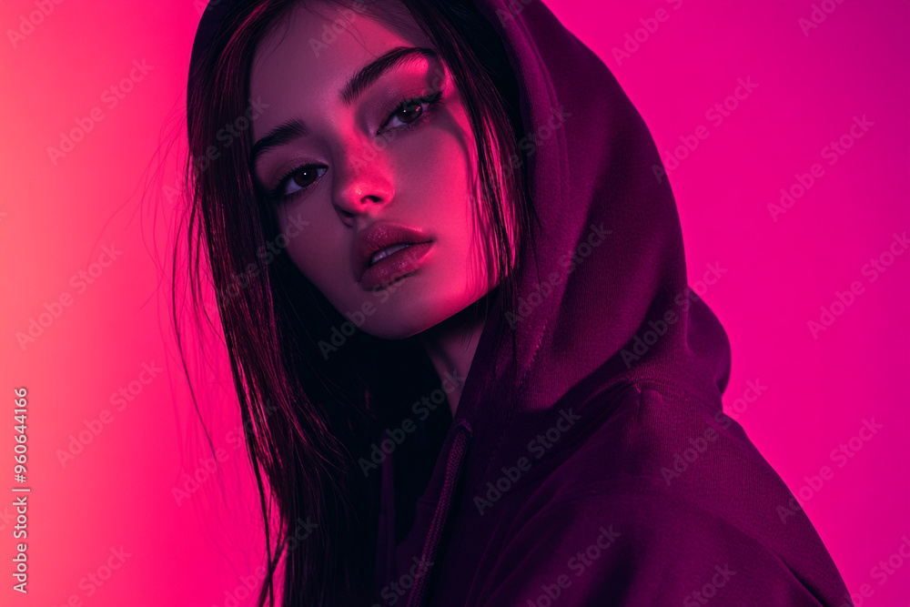 Womans Burgundy Hoodie with Solid Neon Pink Elegant Lifestyle Portrait Featuring a Burgundy Hoodie with Neon Pink Details Womans Burgundy Hoodie with Solid Neon Pink Elegant Lifestyle Portrait Featuring a Burgundy Hoodie with Neon Pink Details