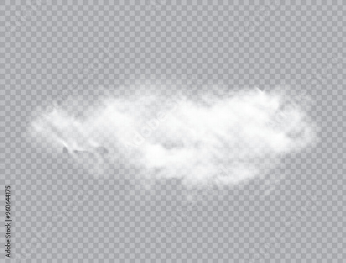 Realistic isolated cloud on transparent background. Vector set of realistic isolated fluffy cloud. Illustration of different types of cirrus and cumulus clouds. Vector.