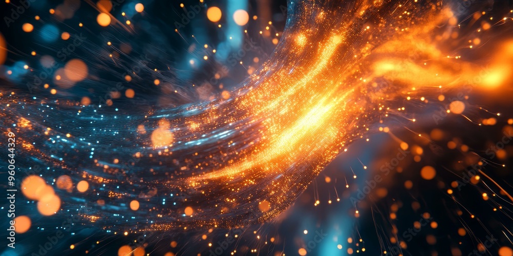 Obraz premium Orange and blue lights swirl in the dark.