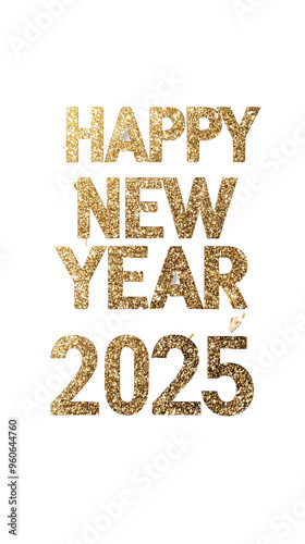 Happy New Year 2025, golden font, isolated 