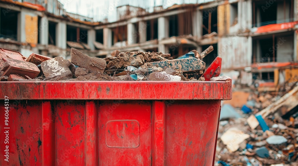 trash can against the background of a construction site.