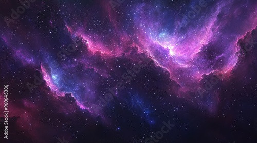 A stunning view of the cosmos, with stars, nebulas, and swirling colors of deep purples and blues, sapce background