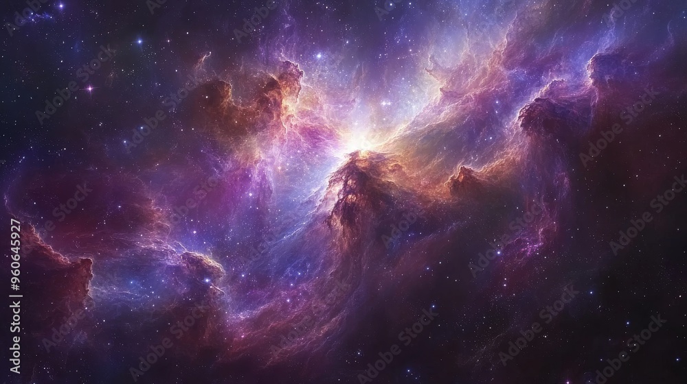 Fototapeta premium A stunning view of the cosmos, with stars, nebulas, and swirling colors of deep purples and blues 
