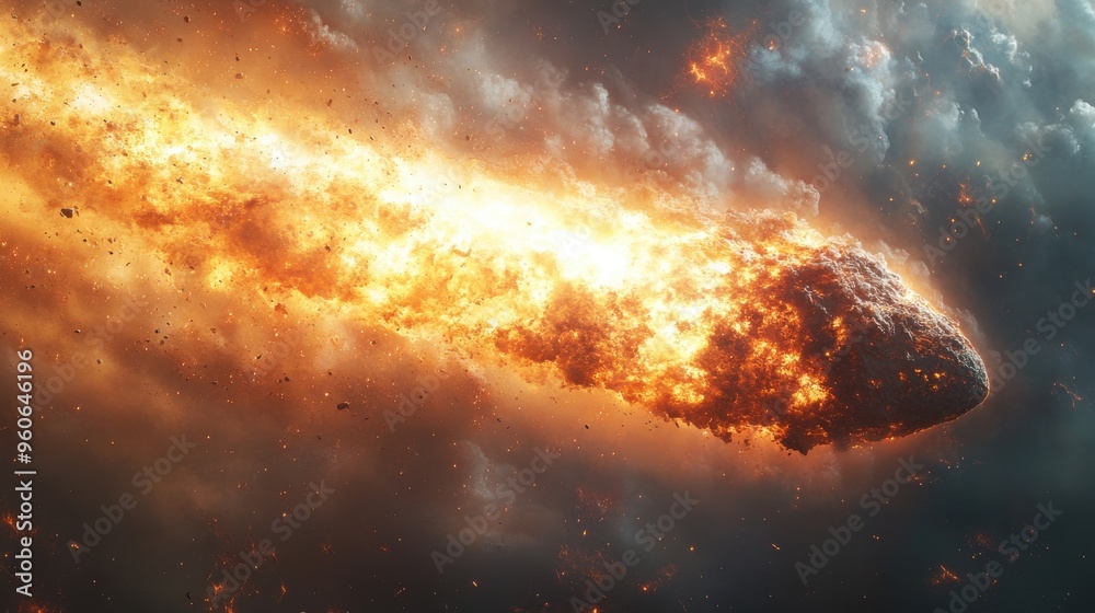 Fototapeta premium Meteor extinction clipart with dramatic impact effects on a white background