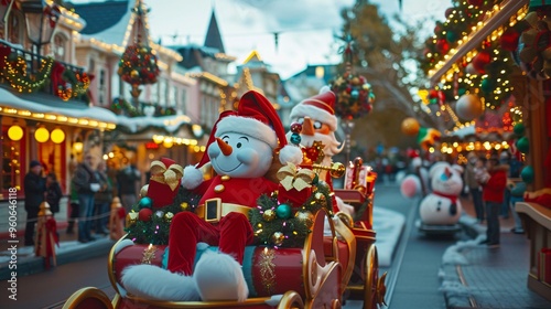 Festive Christmas Snowman Parade in a European City