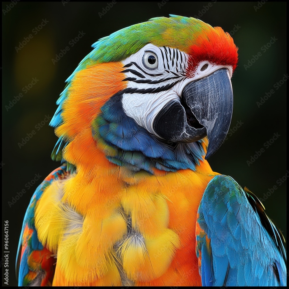 Naklejka premium Parrot on a perch with a white background highlighting its striking colors and features