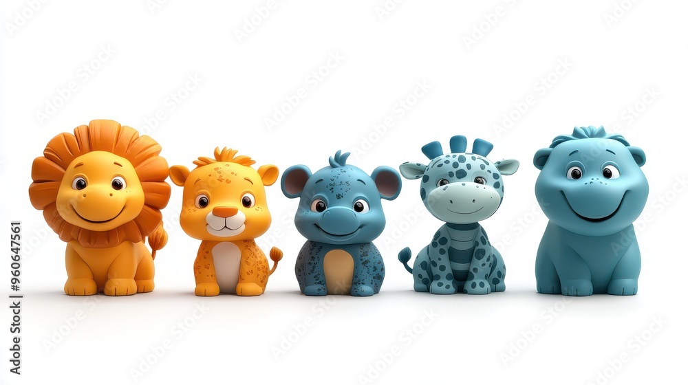 Naklejka premium Playful cartoon safari animals on white background