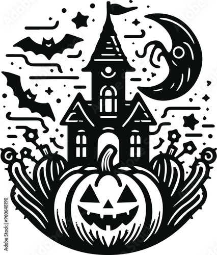 Monochrome Cosmonaut Halloween Logo Icon For Emblems, Badges And Levels Vector Illustration