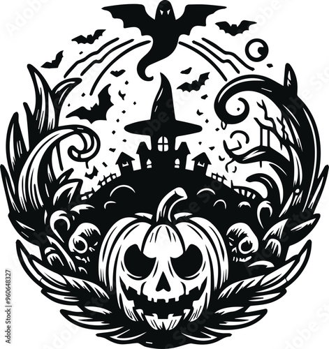 Monochrome Cosmonaut Halloween Logo Icon For Emblems, Badges And Levels Vector Illustration