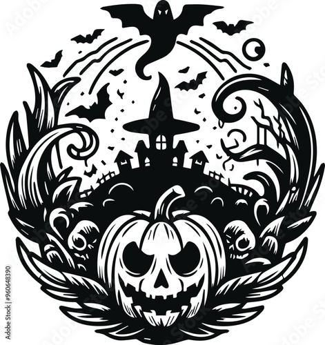 Monochrome Cosmonaut Halloween Logo Icon For Emblems, Badges And Levels Vector Illustration