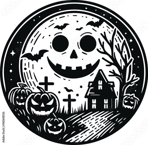 Monochrome Cosmonaut Halloween Logo Icon For Emblems, Badges And Levels Vector Illustration
