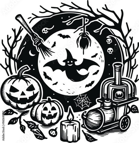 Monochrome Cosmonaut Halloween Logo Icon For Emblems, Badges And Levels Vector Illustration