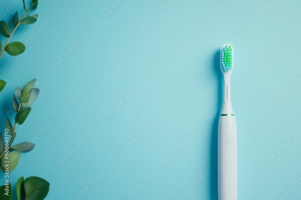 A modern toothbrush on a blue surface. The vibrant colors highlight its sleek design. This image is perfect for dental care or hygiene concepts. Generative AI A modern toothbrush on a blue surface. The vibrant colors highlight its sleek design. This image is perfect for dental care or hygiene concepts. Generative AI