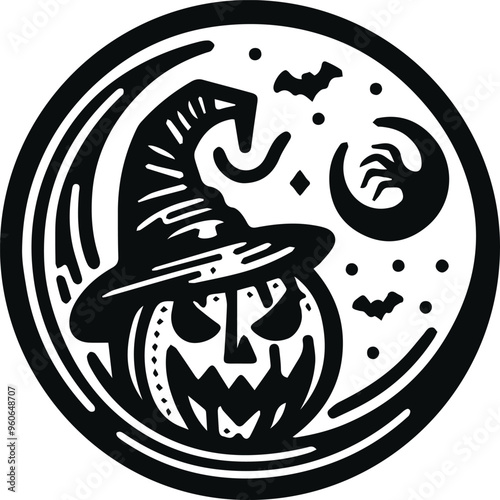 Monochrome Cosmonaut Halloween Logo Icon For Emblems, Badges And Levels Vector Illustration photo